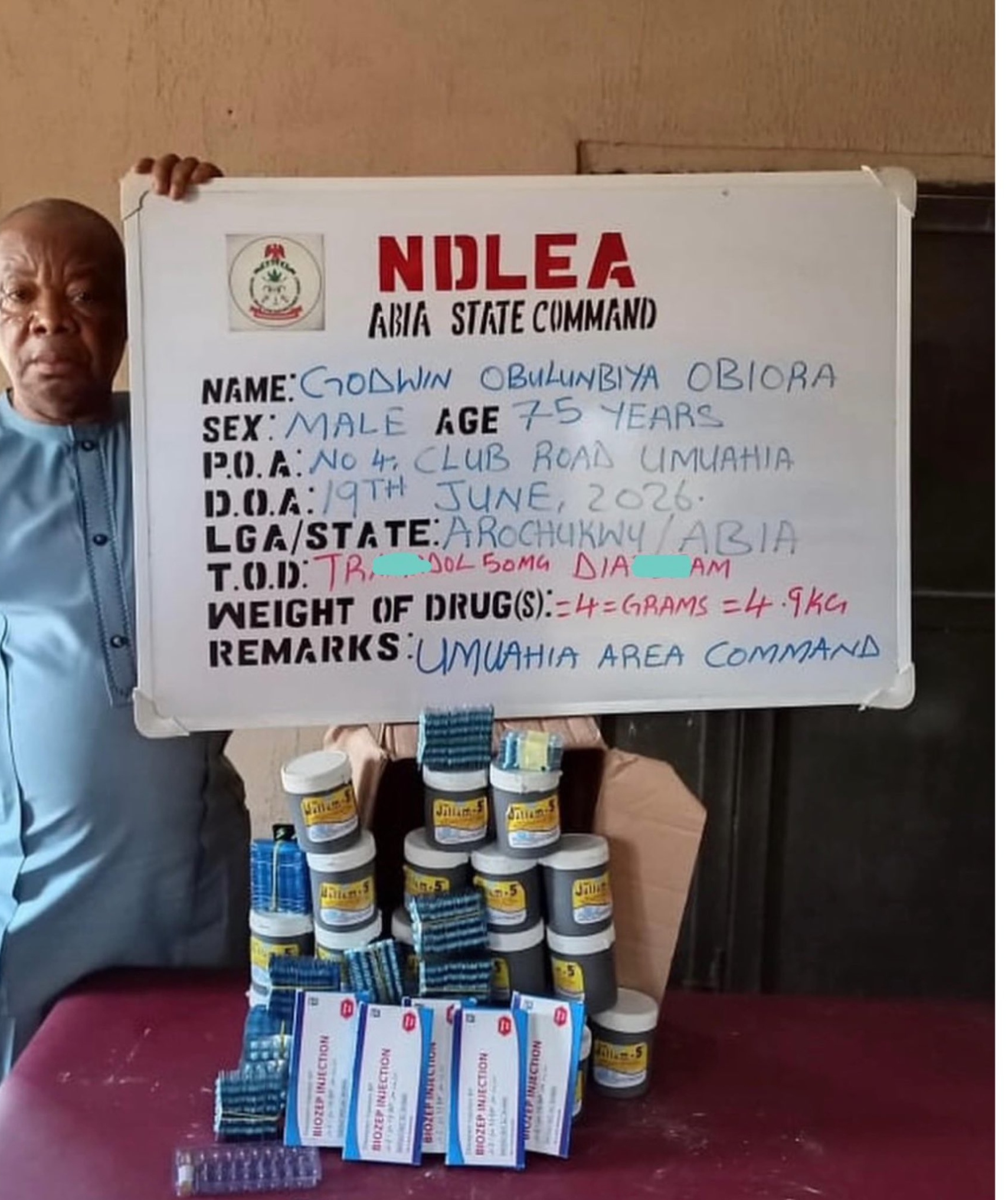 NDLEA arrests two elderly men for allegedly supplying drugs to students in Abia