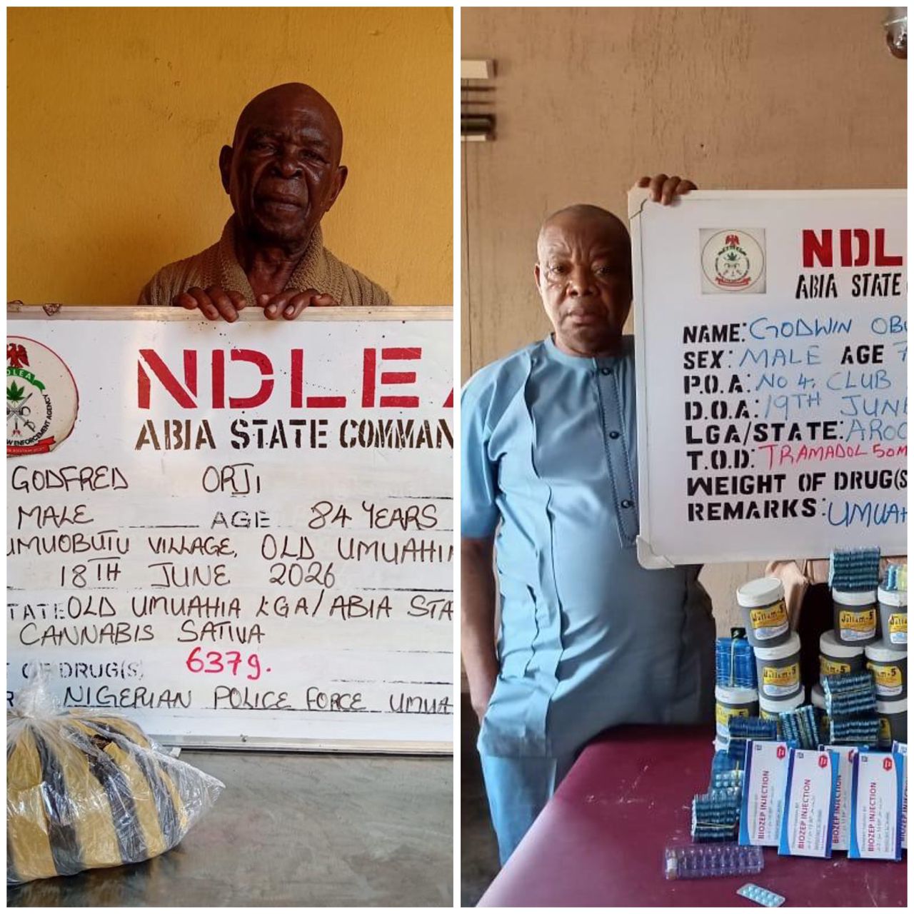 NDLEA arrests two elderly men for allegedly supplying drugs to students in Abia